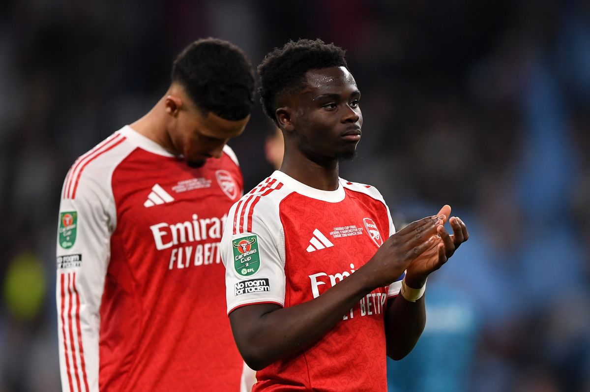 Bukayo Saka applauds Arsenal fans after their Carabao Cup final defeat