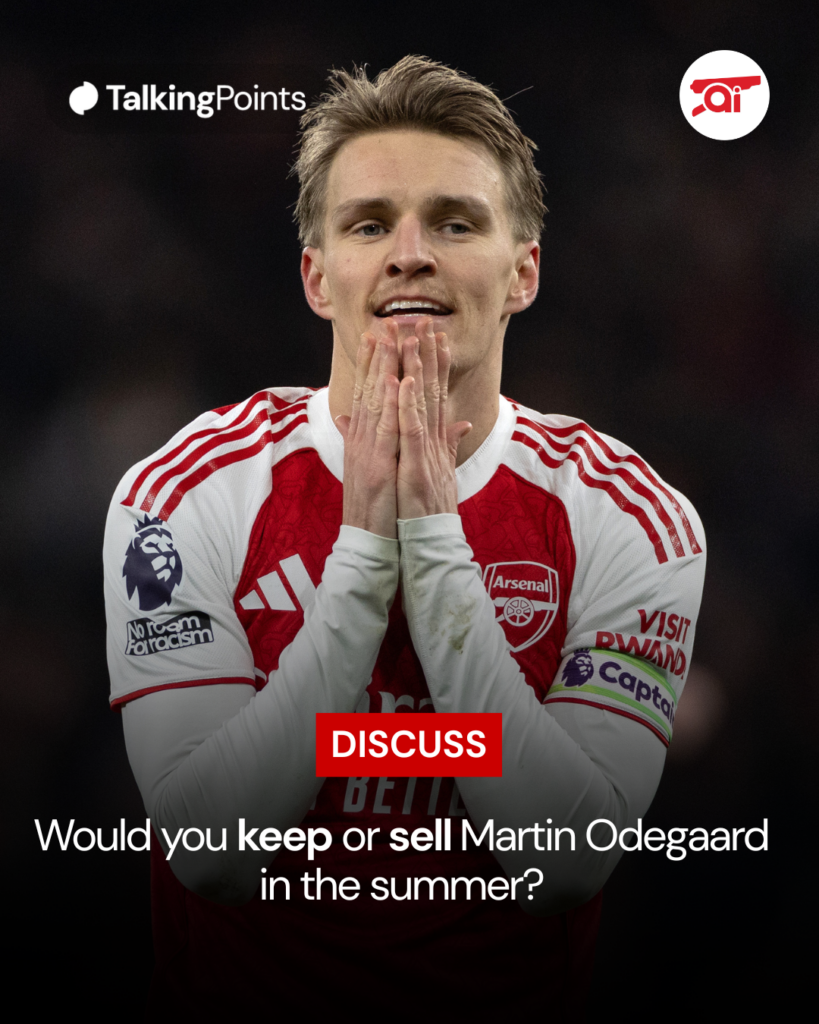 A graphic asking Arsenal fans if they'd rather keep or sell Martin Odegaard.