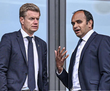 Spurs chiefs Johan Lange and Vinai Venkatesham at the Tottenham Hotspur Stadium