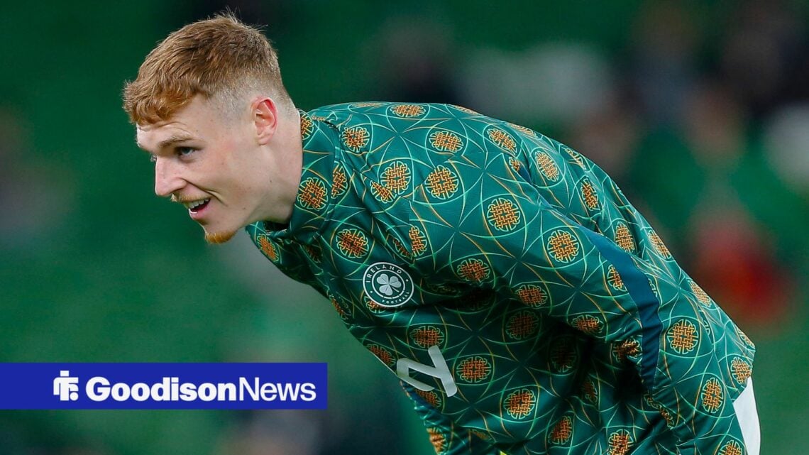 Jake O'Brien warming up for Republic of Ireland