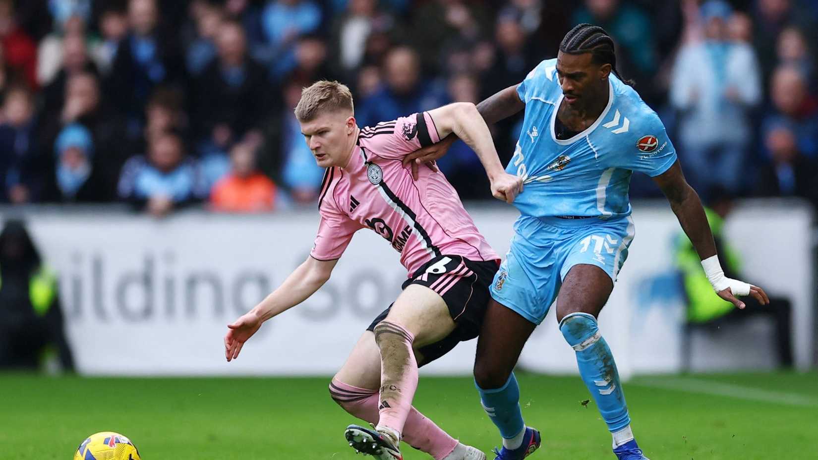 Jordan James battles Haji Wright - Coventry City vs Leicester CIty