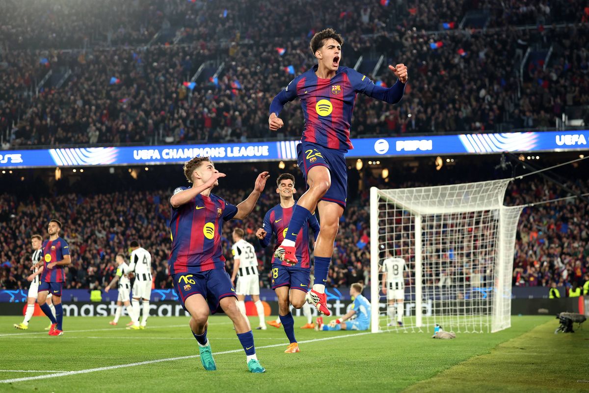 BARCELONA, SPAIN - MARCH 18: Marc Bernal of FC Barcelona celebrates scoring his team's second goal during the UEFA Champions League 2025/26 Round of 16 Second Leg match between FC Barcelona and Newcastle United FC at Camp Nou on March 18, 2026 in Barcelona, Spain. (Photo by Judit Cartiel - UEFA/UEFA via Getty Images)
