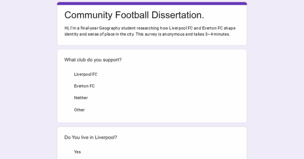 Rival Grounds, Shared City: The Role of Liverpool FC and Everton FC in Shaping Community Identity and Sense of Place in Liverpool.