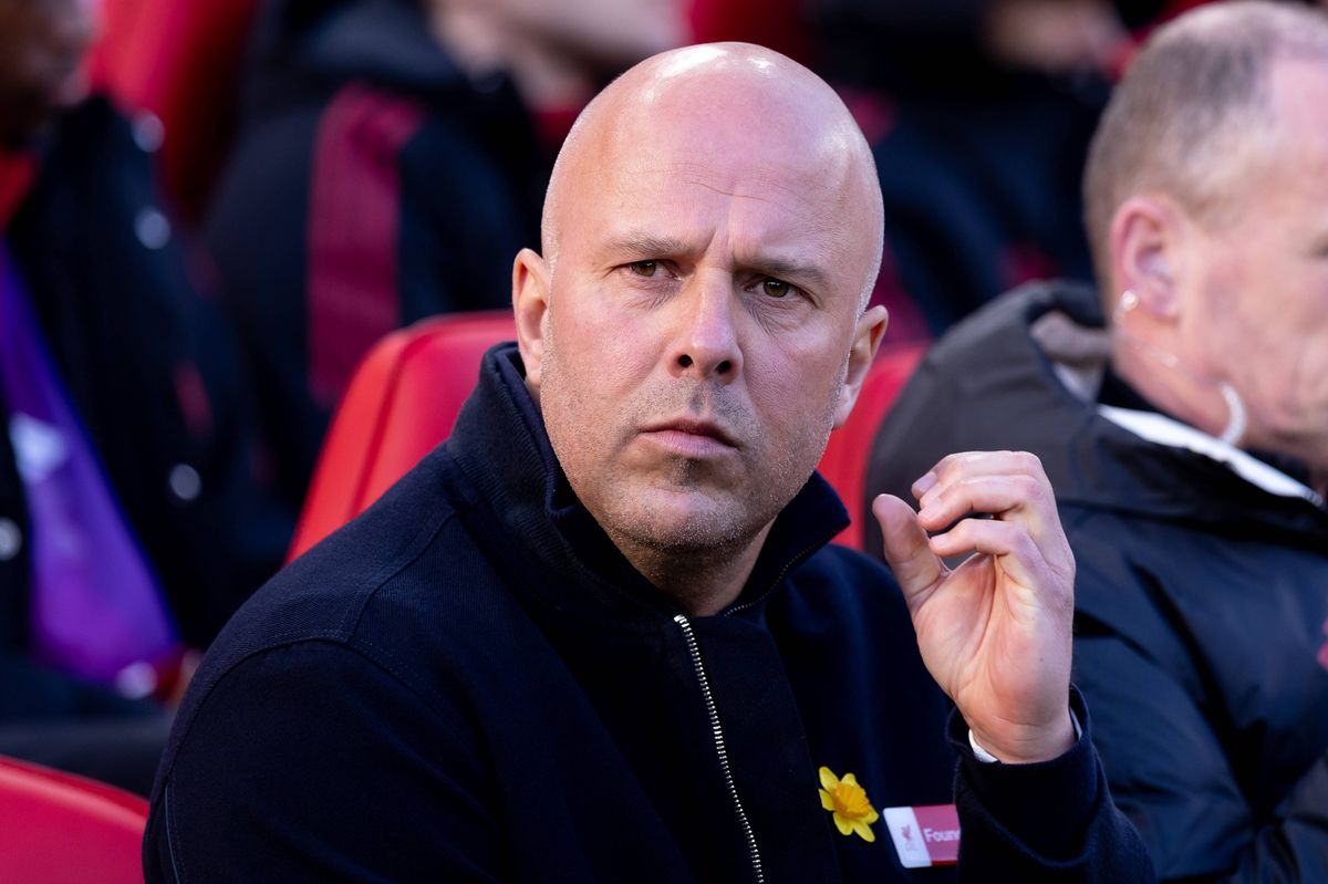 Arne Slot manager of Liverpool looks on during the Premier League match between Liverpool and Tottenham Hotspur at Anfield