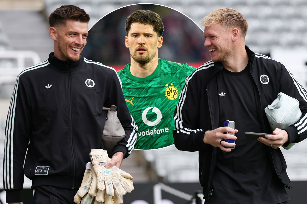 Newcastle United goalkeepers Nick Pope and Aaron Ramsdale. Inset: Gregor Kobel