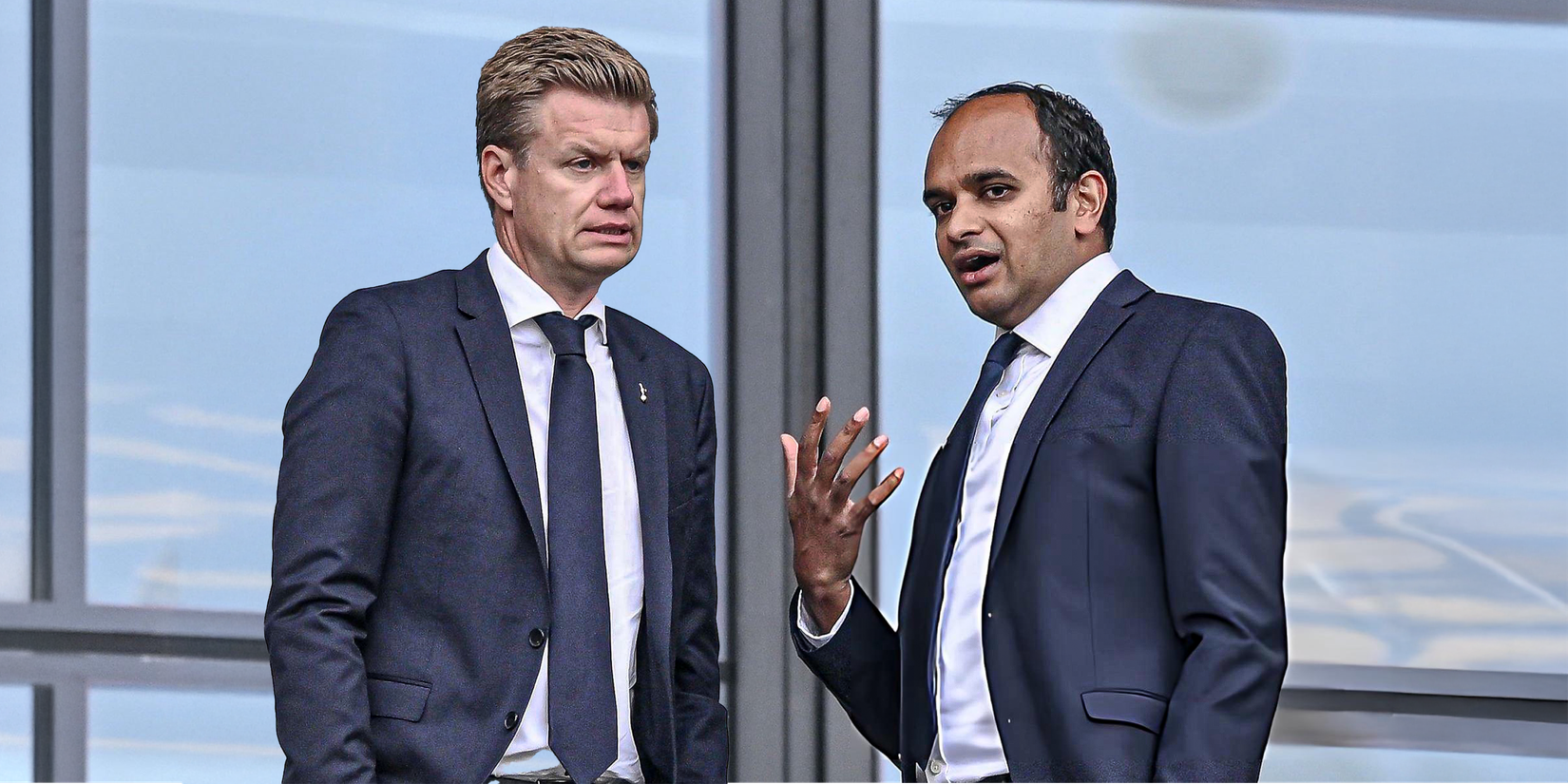Spurs chiefs Johan Lange and Vinai Venkatesham at the Tottenham Hotspur Stadium