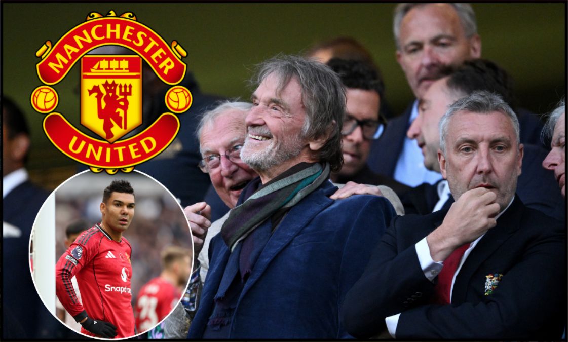 Sir Jim Ratcliffe in the stands alongside Man Utd director Jason Wilcox