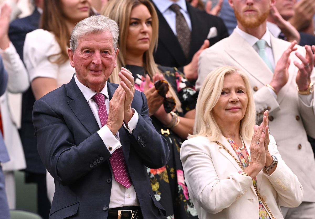 Roy Hodgson and Sheila Hodgson applaud from the Royal Box ahead of the Gentlemen's Singles third round match between Cameron Norrie of Great Britain and Alexander Zverev of Germany during day six of The Championships Wimbledon 2024 at All England Lawn Tennis and Croquet Club