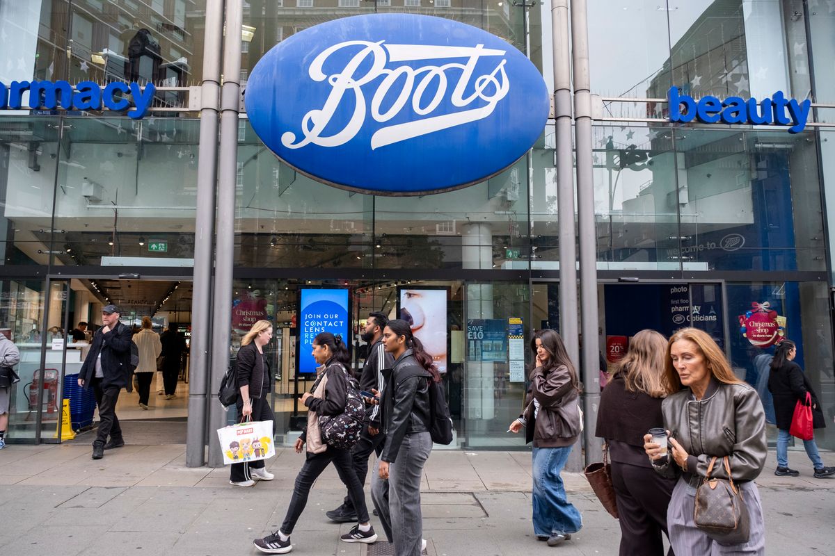 Shoppers and visitors outside Boots on Oxford Street