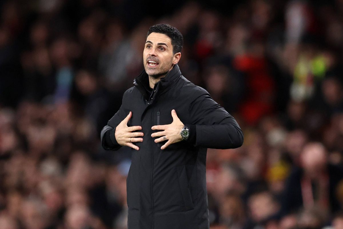 Mikel Arteta manager / head coach  of Arsenal reacts during the Premier League match between Arsenal and Chelsea at Emirates Stadium on March 01, 2026 in London, England