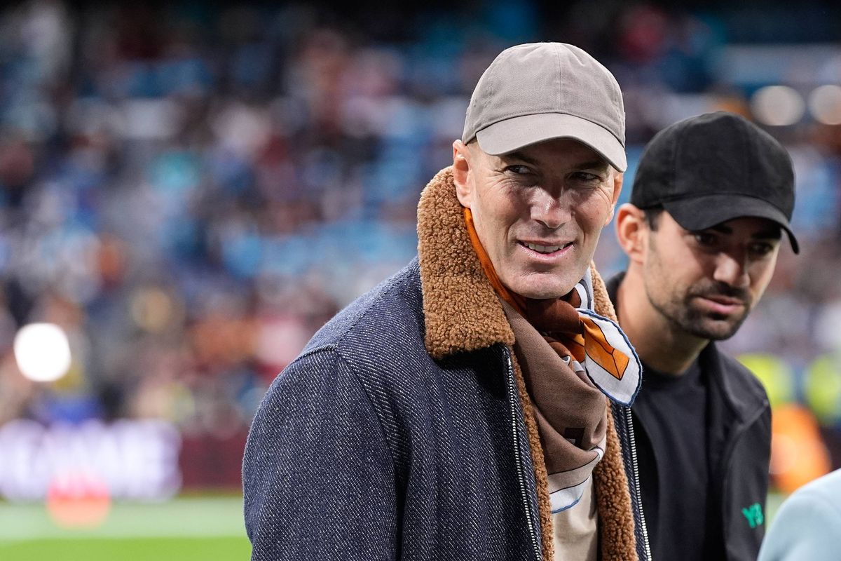 Zinedine Zidane during the National Football League (NFL) 2025 Madrid Game, match played between Miami Dolphins and Washington Commanders at Bernabeu stadium. 