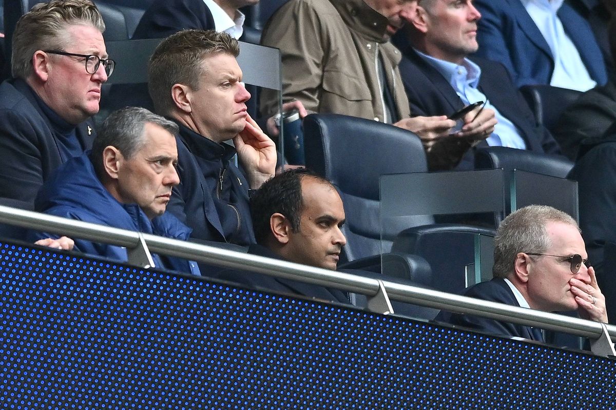 LONDON, ENGLAND - MARCH 22: Johan Lange, sporting director of Tottenham Hotspur and Vinai Venkatesham, Chief Executive Officer of Tottenham Hotspur during the Premier League match between Tottenham Hotspur and Nottingham Forest at Tottenham Hotspur Stadium on March 22, 2026 in London, England. (Photo by Vince Mignott/MB Media/Getty Images)