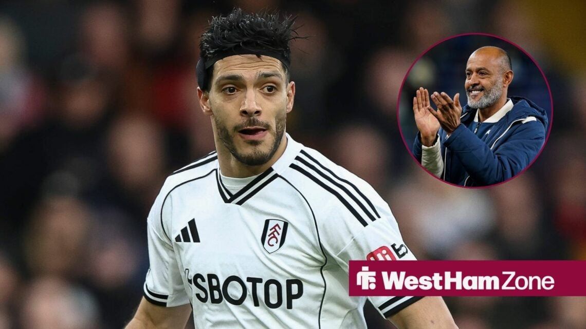 Raul Jimenez playing for Fulham as Nuno Espirito Santo claps
