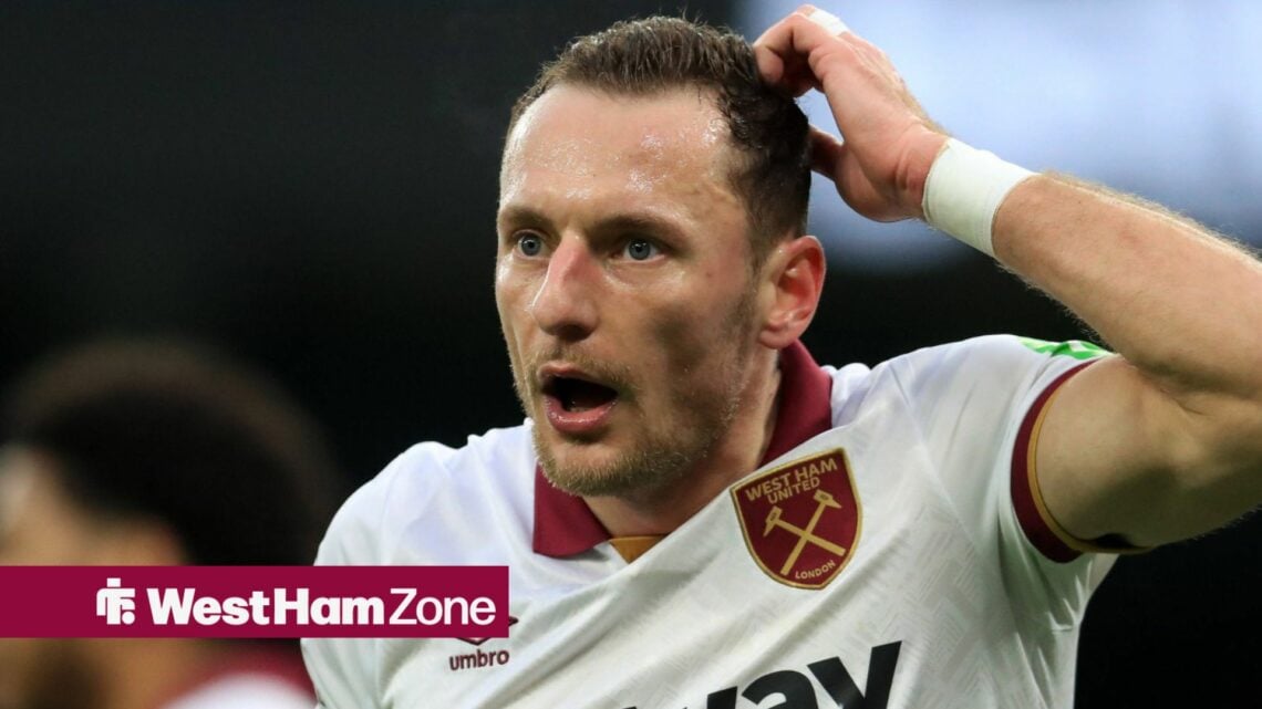 Vladimir Coufal scratching his head in action for West Ham United