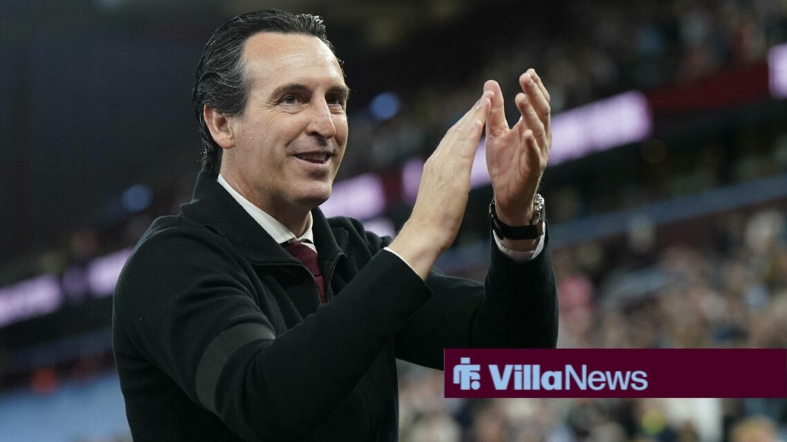 Unai Emery smiling and clapping at Villa Park