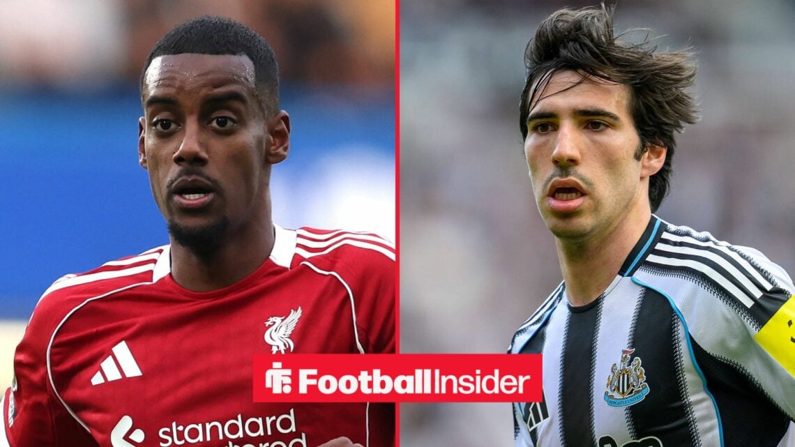 Liverpool striker Alexander Isak with Newcastle United midfielder Sandro Tonali