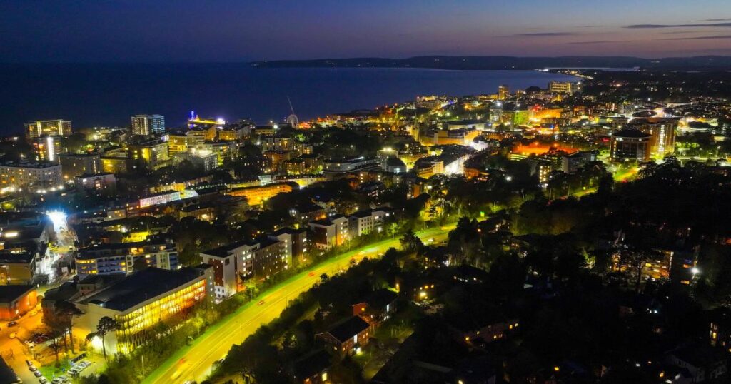 Drone snaps showcase a balmy Bournemouth on a clear night