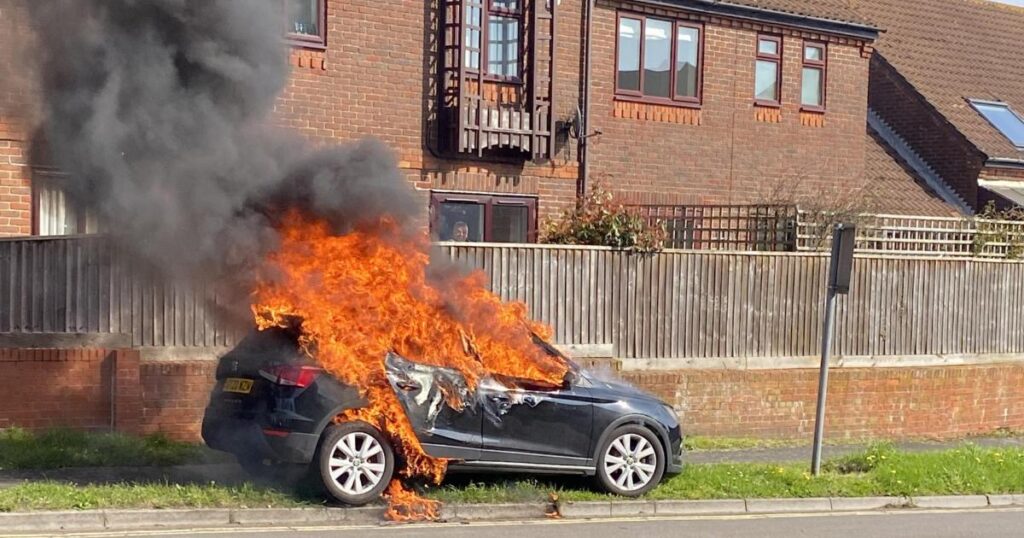 Dramatic scenes after car bursts into flames in Ringwood