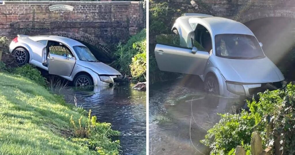 Car crashes face down in water at collision hotspot
