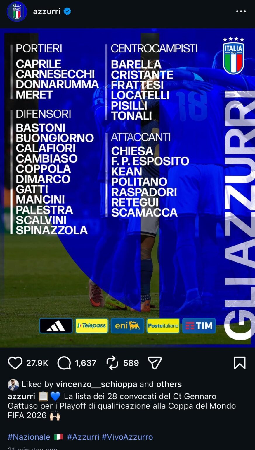 Fede Chiesa called up for the Italian squad