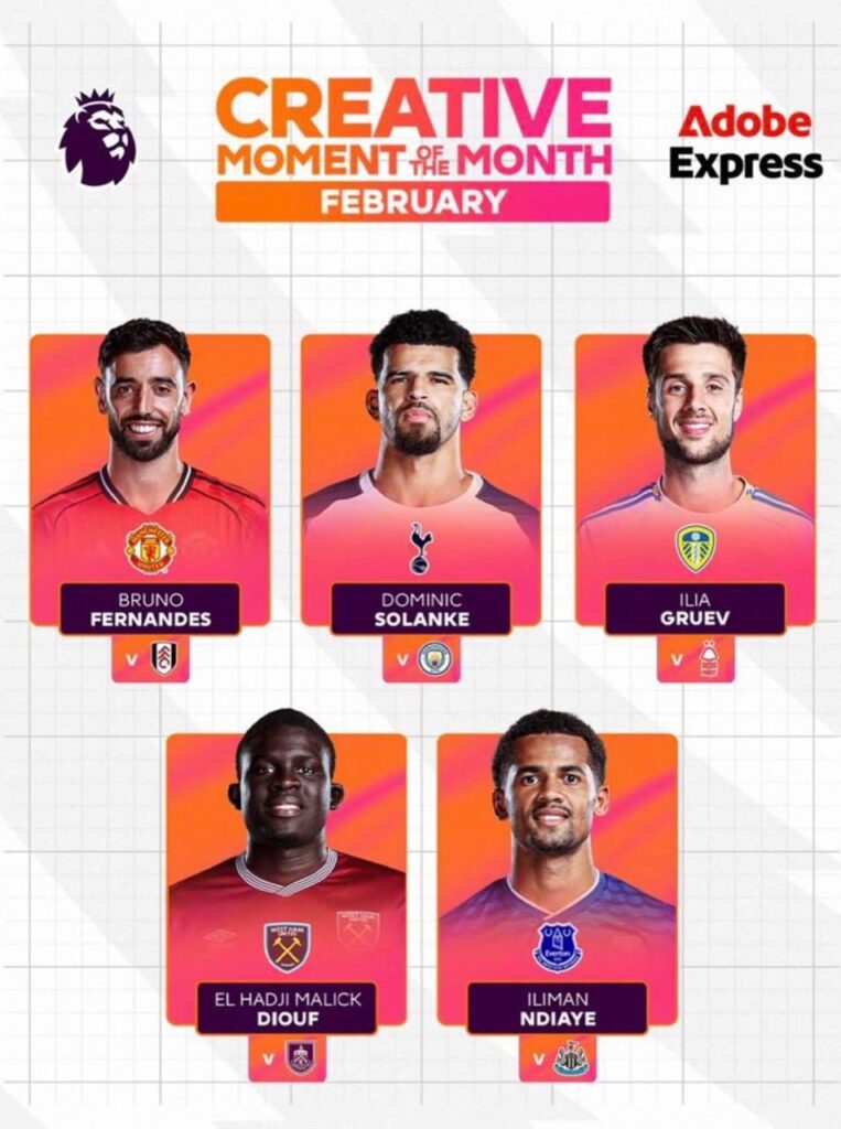 [@premierleague] Bruno Fernandes’ assist to Sesko against Fulham nominated for PL Creative Moment of the month.