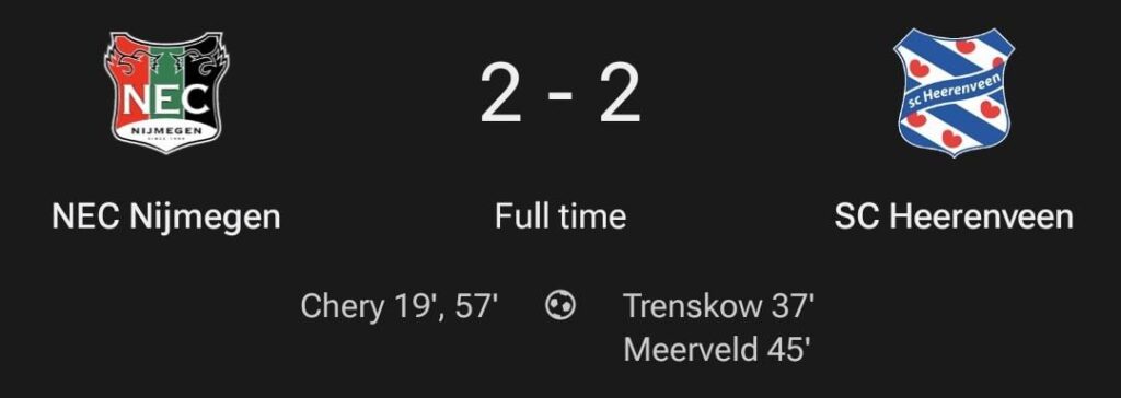 NEC en Heerenveen delen de punten in Nijmegen