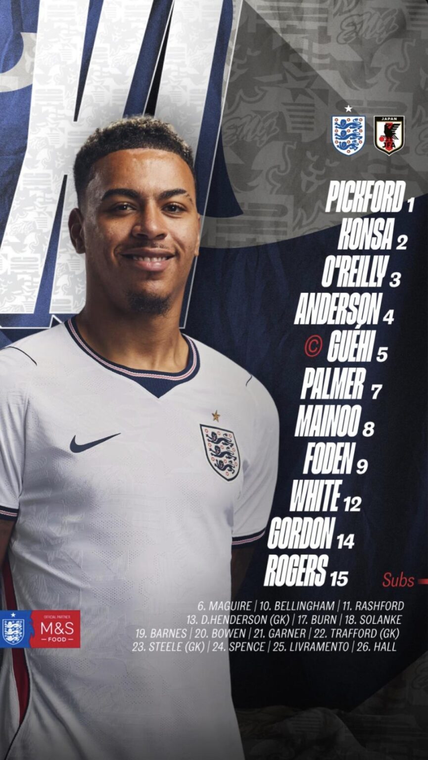 Palmer starts for England against Japan