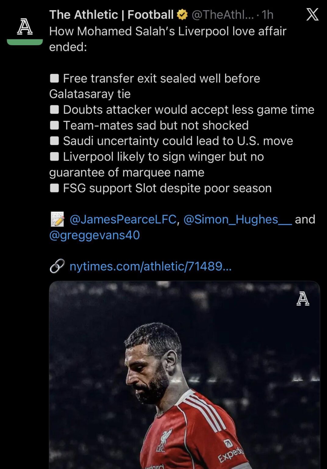 [Pearce] How Mohamed Salah’s Liverpool love affair ended