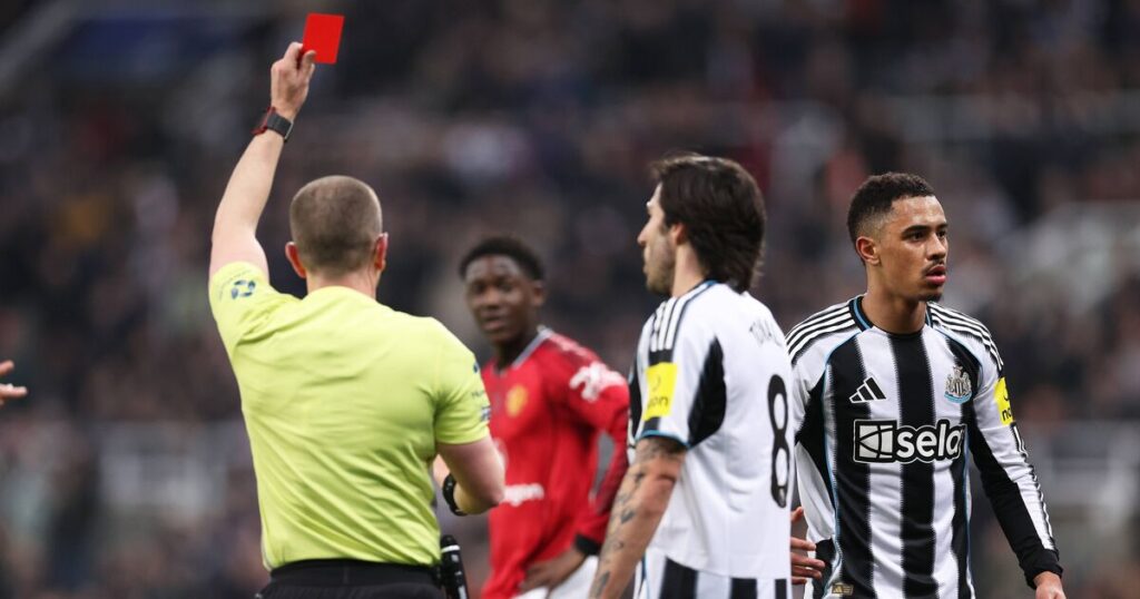 Stunned Newcastle star Jacob Ramsey shown controversial red card vs Man Utd