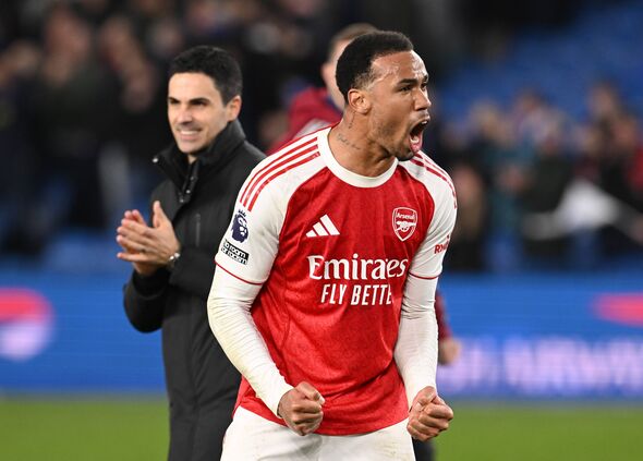 BRIGHTON, ENGLAND - MARCH 04: Gabriel of Arsenal celebrates victory following the Premier League match between Brighton & Hove A