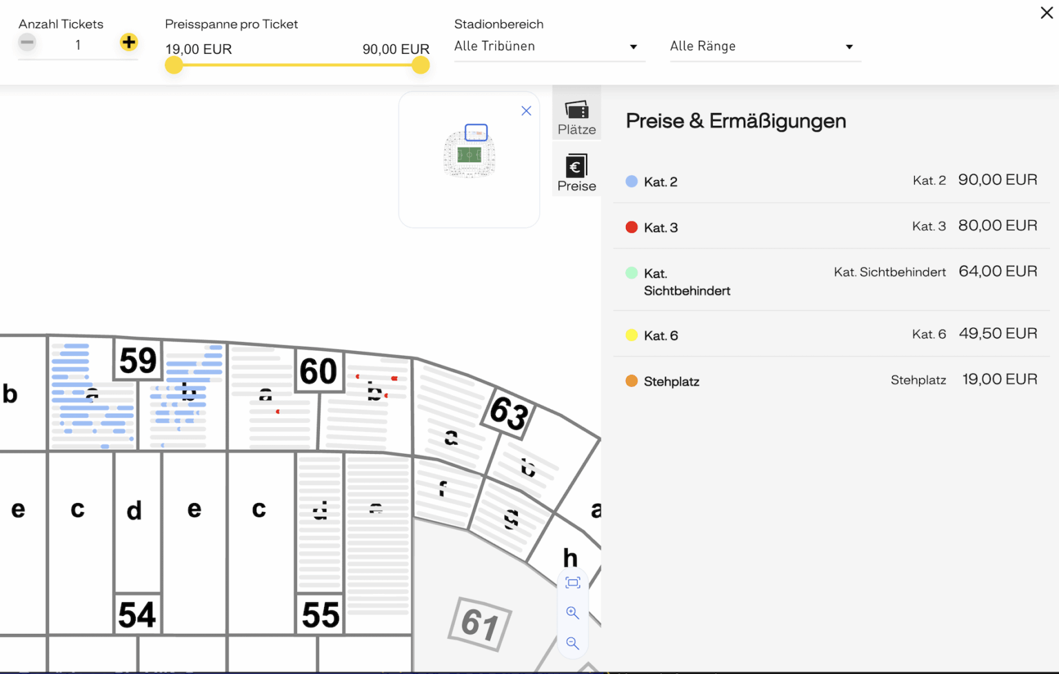 Ticket prices for the away match against Stuttgart