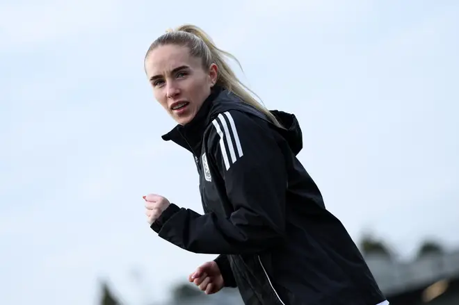 Missy Bo Kearns of Aston Villa is seen warming up ahead of her side's clash with Arsenal