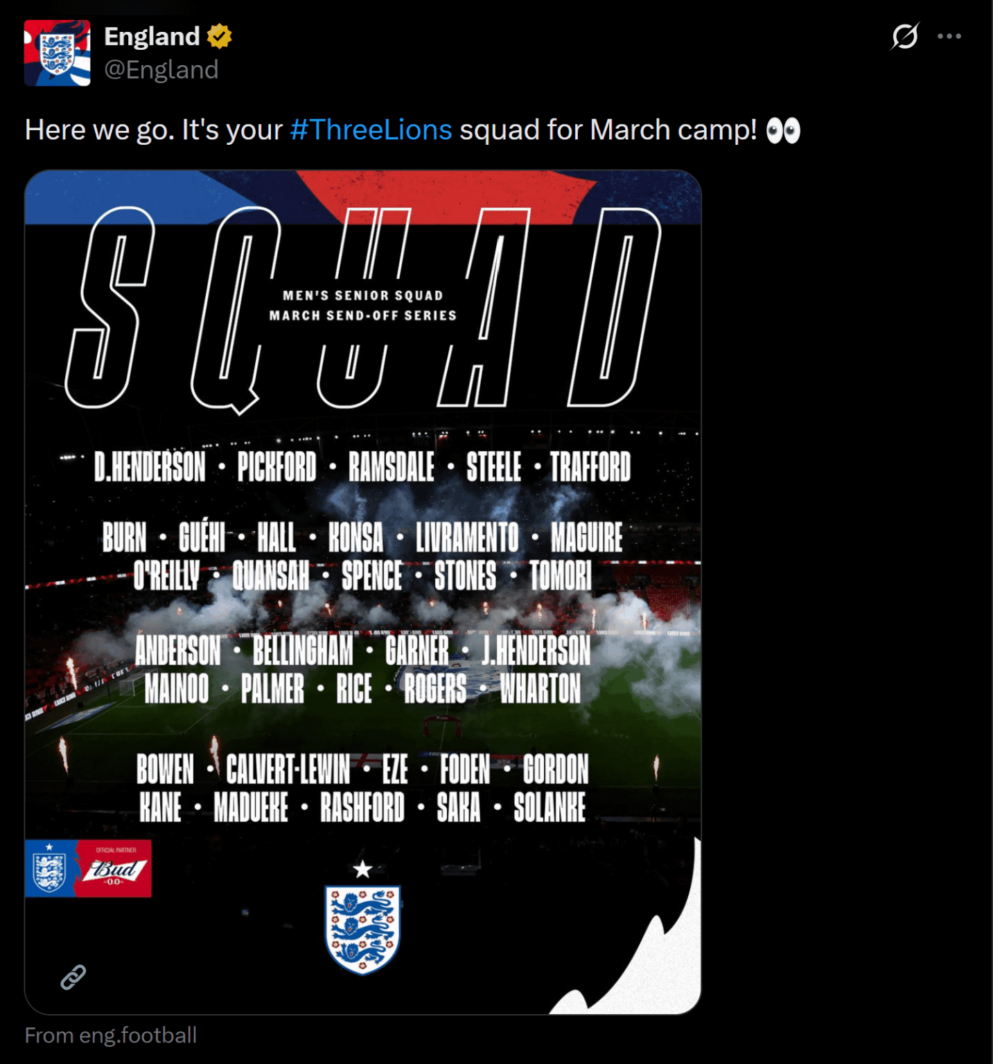 Kobbie Mainoo, Harry Maguire & Marcus Rashford (on loan) have been called up in England squad