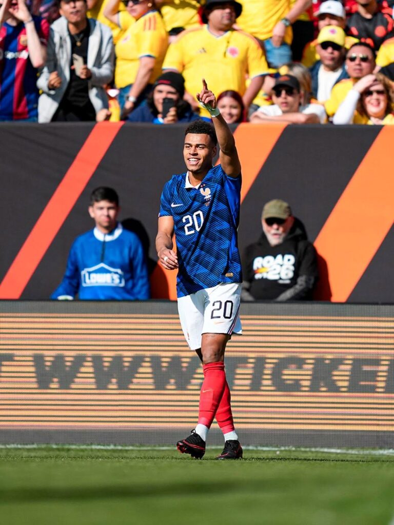 Doue scored his first goal for france and a brace today in a friendly vs Colombia