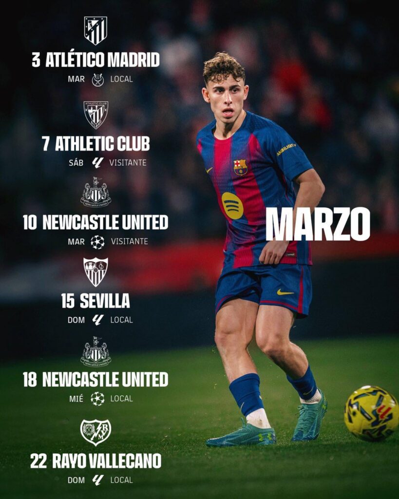 Our entire March schedule including both Domestic and UCL: