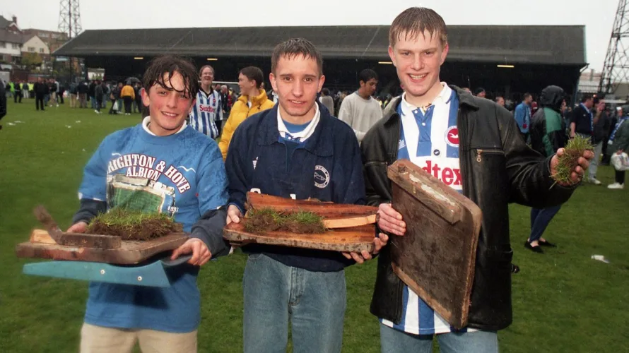 Supporters took home their own piece of the Goldstone after the full-time whistle against Doncaster.