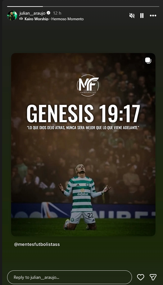 Julian Araujo's Instagram message after returning to Bournemouth from Celtic.