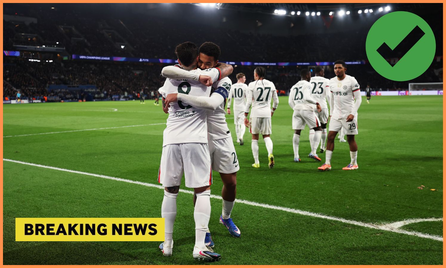 Reece James celebrates during Chelsea's game against PSG