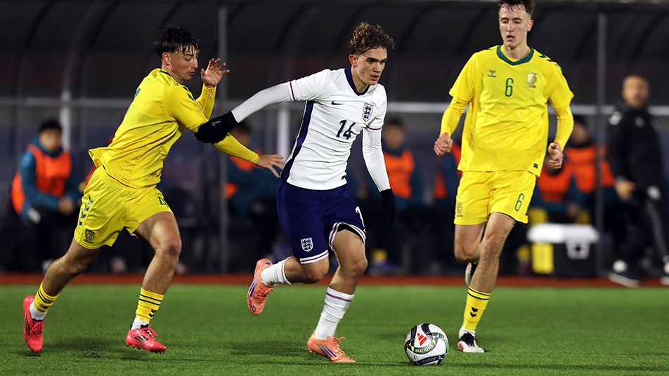Max Dowman playing for the England u19s (Photo via EnglandFootball.com)