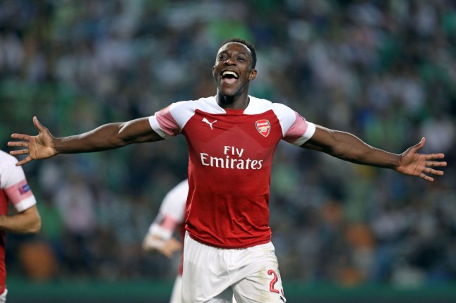 Danny Welbeck of Arsenal FC seen celebrating with his team