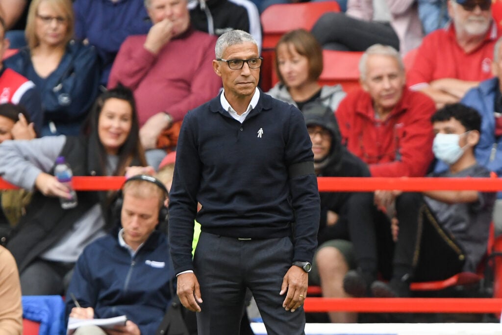 Nottingham Forest manager, Chris Hughton looking dejected during the Sky Bet Championship match between Nottingham Forest and Cardiff City