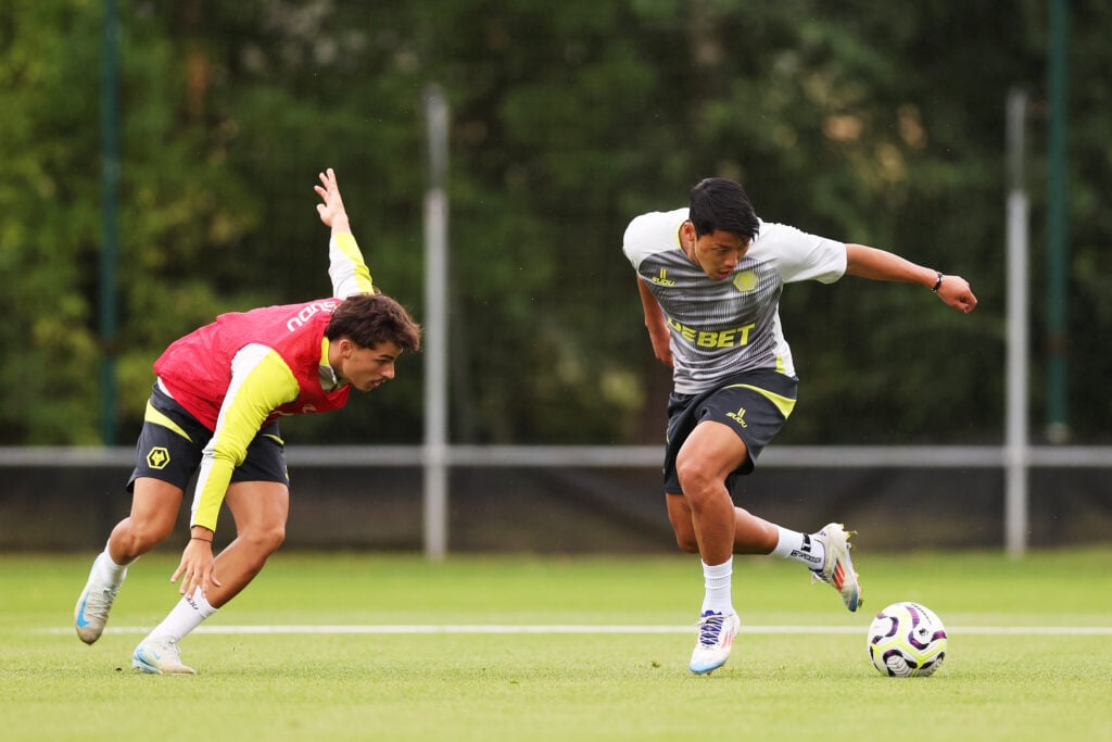 Rodrigo Gomes and Hwang Hee-chan in Wolves training.