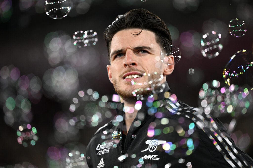 Declan Rice looks on as he walks out of the tunnel during the Premier League match between West Ham and Arsenal.