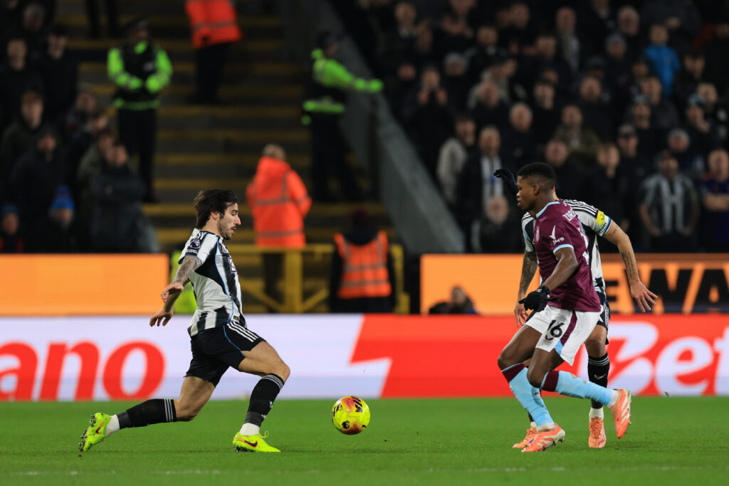 Sandro Tonali in action for Newcastle United against Burnley.