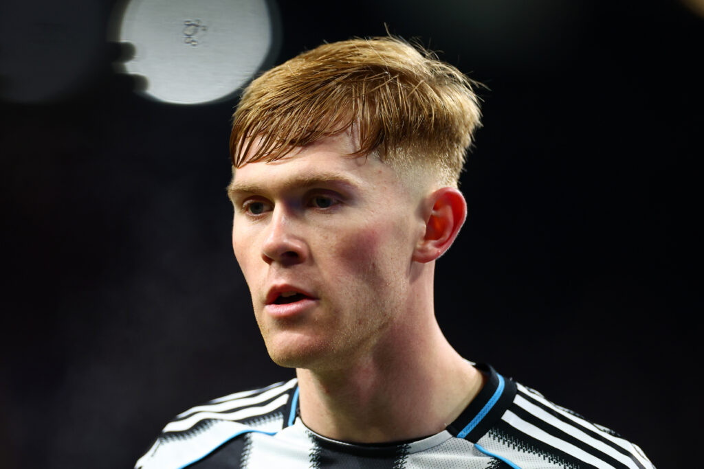 Lewis Hall looks on during Newcastle United's Premier League game against Burnley.