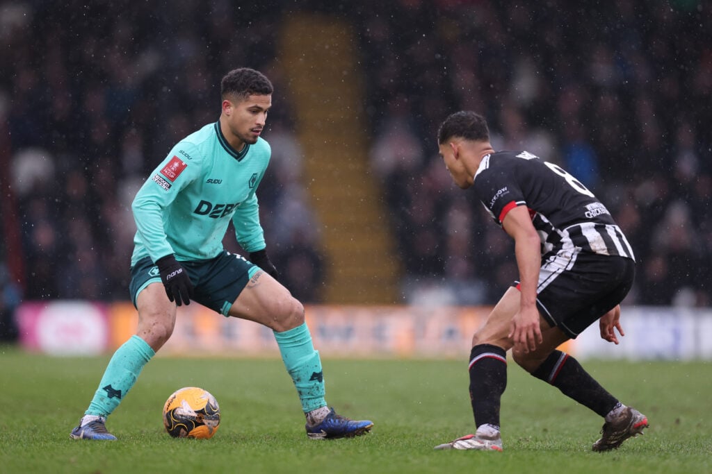 Joao Gomes playing for Wolves.