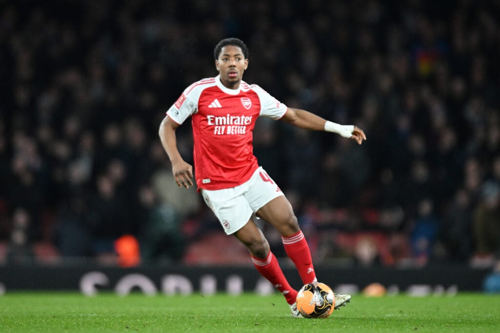Myles Ledwis-Skelly runs with the ball during Arsenal vs Wigan in the FA Cup