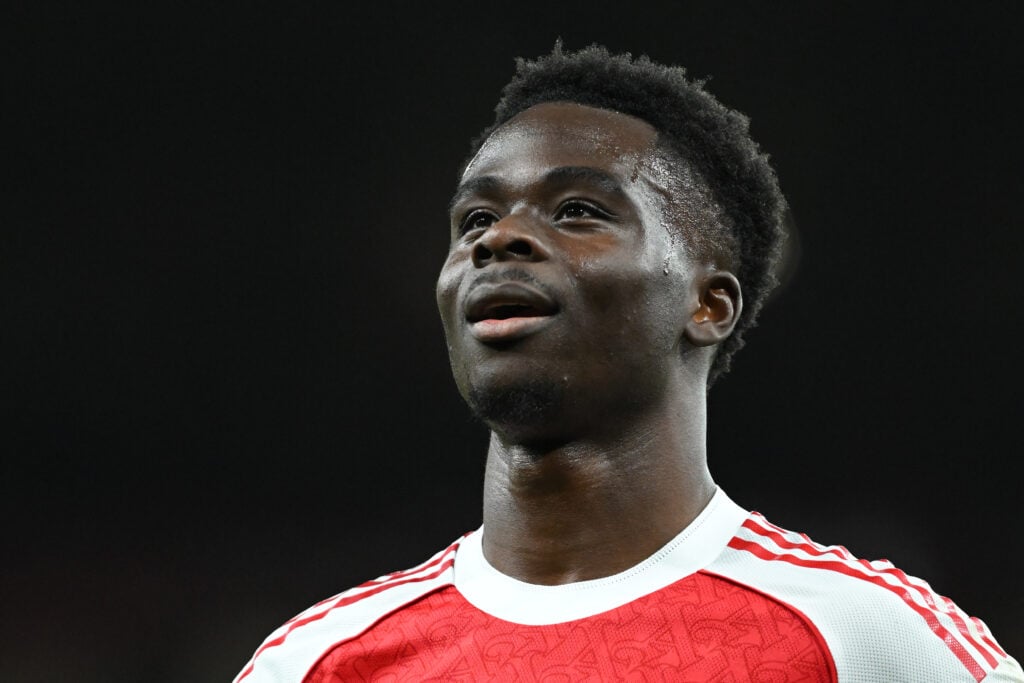 Bukayo Saka looking on during an Arsenal game