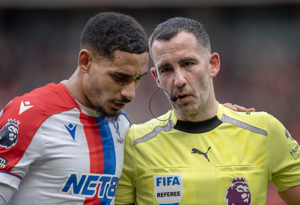 Maxence Lacroix in action for Crystal Palace against Manchester United