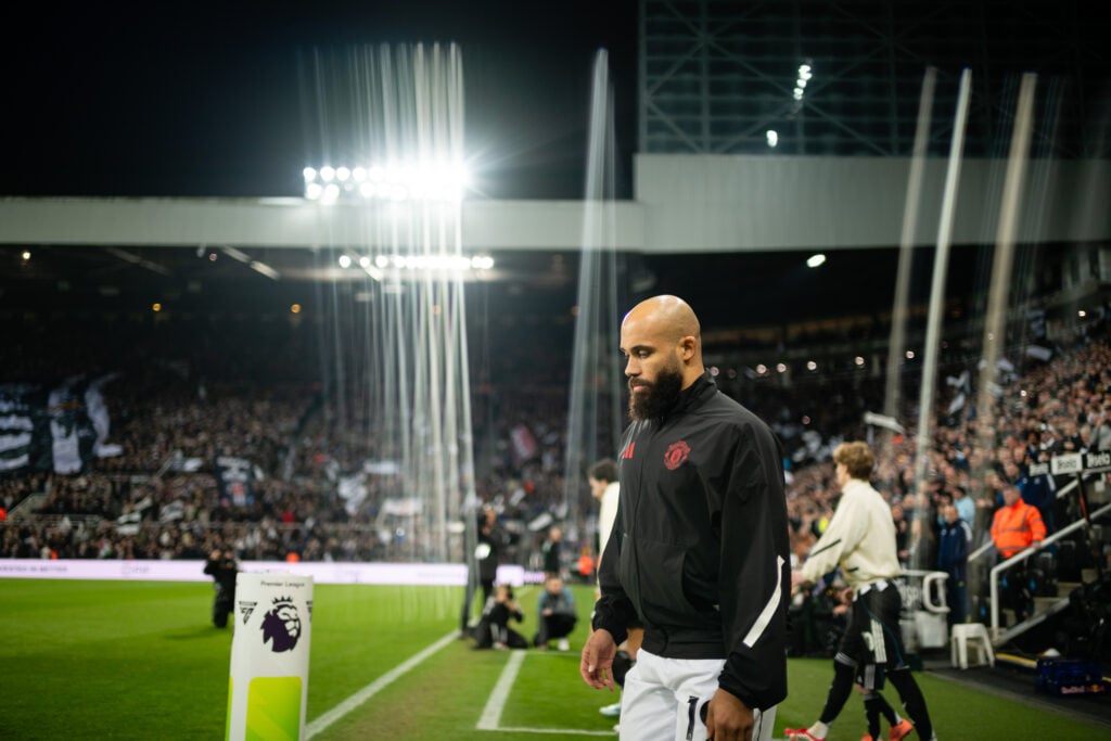 Bryan Mbeumo of Manchester United enters the pitch prior to the Premier League match between Newcastle United and Manchester United at St James' Park on March 04, 2026